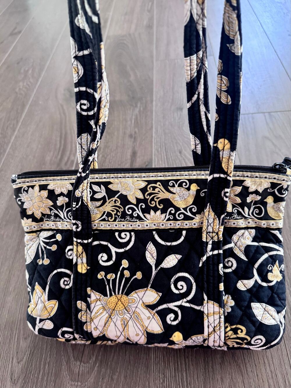 Vera Bradley Yellowbird Shoulder Bag Zip Top Retired Black Yellow Floral